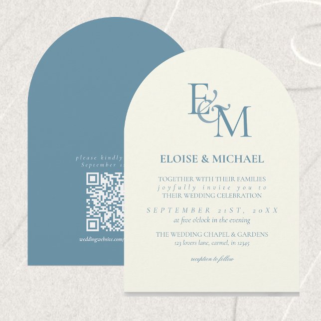 Invitation Classic Dusty Blue Monogram Minimalist Wedding (Classic Dusty Blue Monogram Minimalist Wedding Invitation)