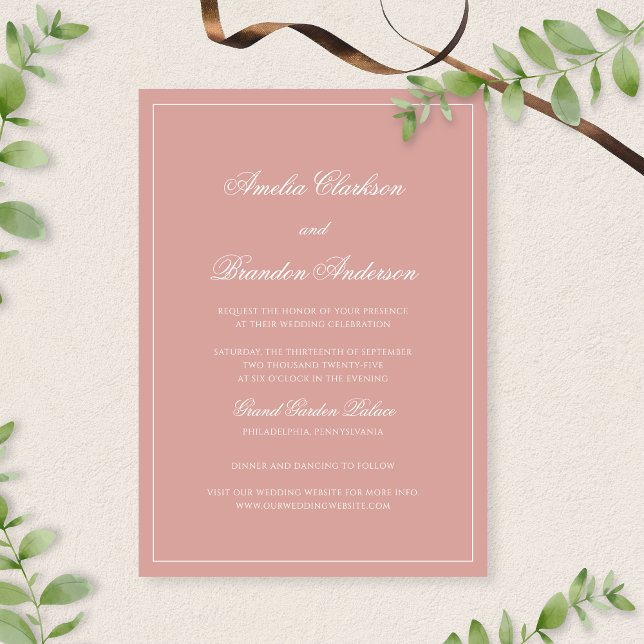 Invitation Classic Dusty Rose & White Border Script Wedding (Créateur téléchargé)