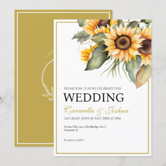 Invitation Classic Elegant Aquarelle Sunflower Boho Mariage