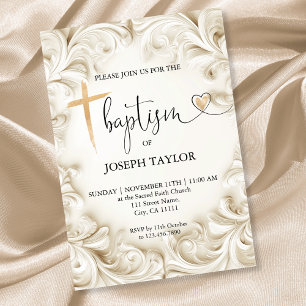 Invitation Classic Elegant Baptism Gold Cross Christening