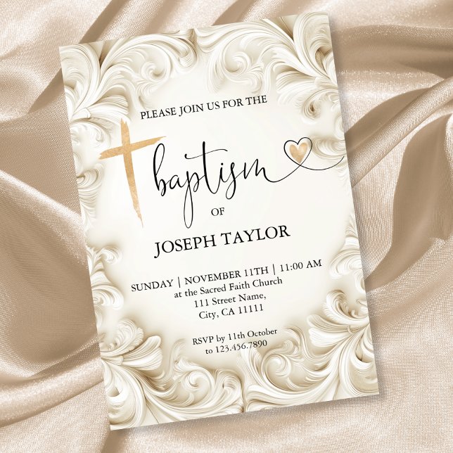 Invitation Classic Elegant Baptism Gold Cross Christening (elegant ivory frame baptism invitation)