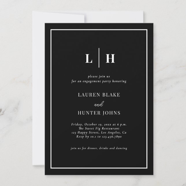 Invitation Classic Elegant Black Engagement Party (Devant)