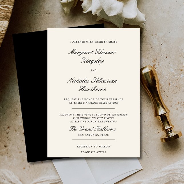 Invitation Classic Elegant Black Tie Ivory Old Money Wedding (Créateur téléchargé)
