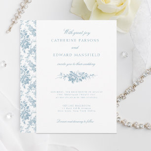 Invitation Classic Elegant Bleu et Blanc Floral Toile