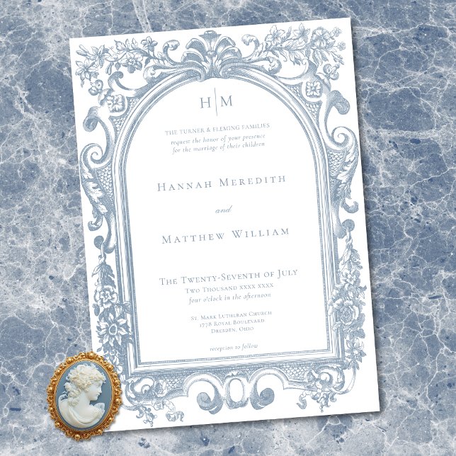 Invitation Classic Elegant Blue Arch Floral Frame Wedding (Classic Elegant Blue Arch Floral Frame Wedding Invitation)