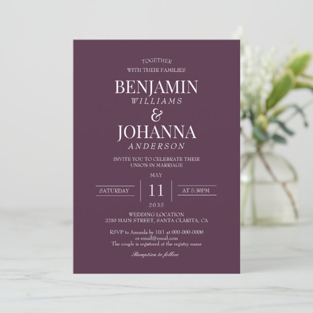 Invitation Classic Elegant Bordeaux Couleur Vin Mariage (Debout devant)