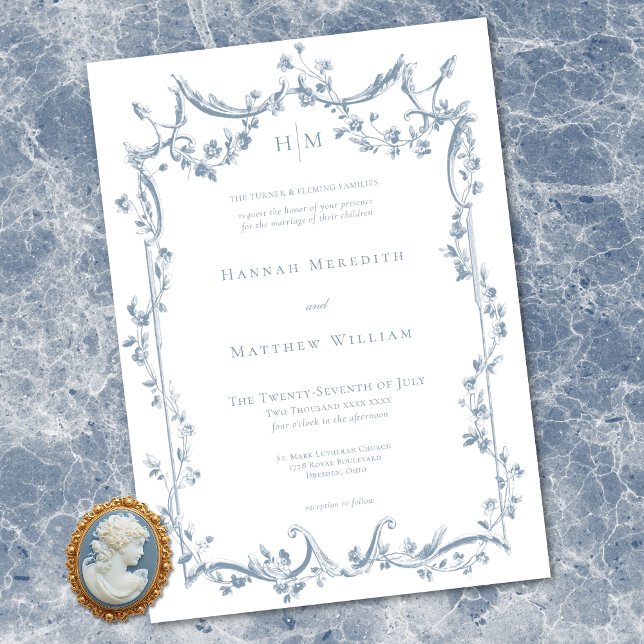 Invitation Classic Elegant Dusty Blue Delicate Floral Wedding (Classic Elegant Dusty Blue Delicate Floral Wedding Invitation)