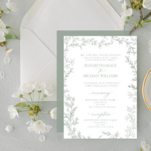Invitation Classic Elegant Formal Sage Vert Mariage Feuilleté