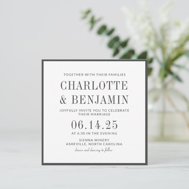 Invitation Classic Elegant Formel Black Frame Mariage (Debout devant)