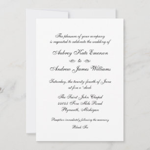 Invitation Classic Elegant Noir Calligraphie Mariage