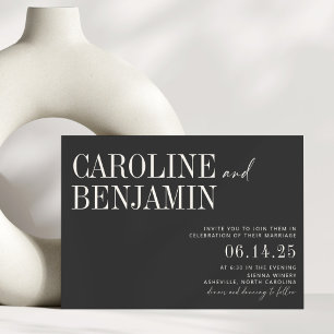 Invitation Classic Elegant noir et blanc Script Mariage Inv