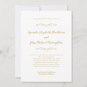 Invitation Classic Elegant or blanc intemporel Mariage formel