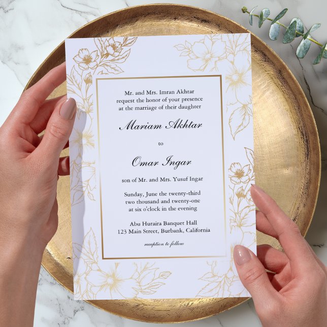 Invitation Classic Elegant or Floral musulman musulman Mariag (Créateur téléchargé)