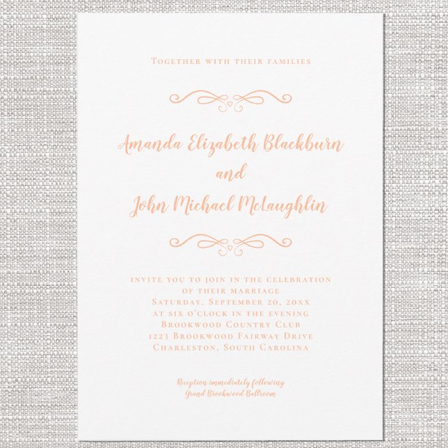 Invitation Classic Elegant Peach & White Formel Mariage Chic (Classic Elegant Peach & White Formal Wedding Chic Invitation)