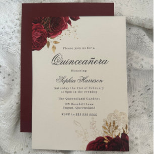 Invitation Classic Elegant Rouge Rose & Or Quinceanera
