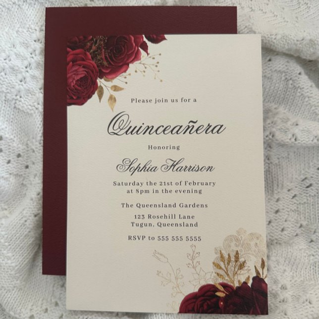 Invitation Classic Elegant Rouge Rose & Or Quinceanera (Créateur téléchargé)