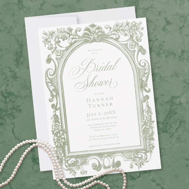 Invitation Classic Elegant Sage Arch Floral Bridal Shower (Classic Elegant Sage Arch Floral Bridal Shower Invitation)