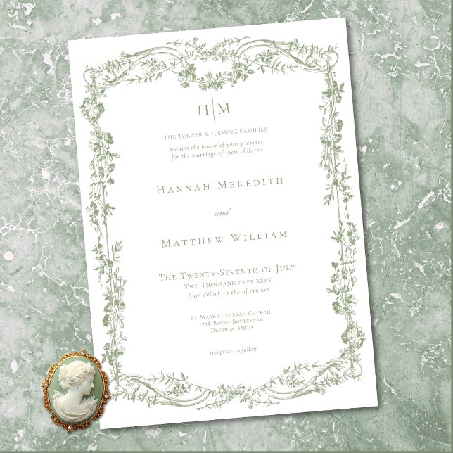 Invitation Classic Elegant Sage Delicate Floral Frame Wedding (Classic Elegant Sage Delicate Floral Frame Wedding Invitation)