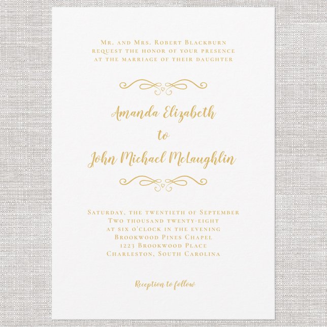 Invitation Classic Elegant Simple Formal Gold Mariage blanc (Créateur téléchargé)