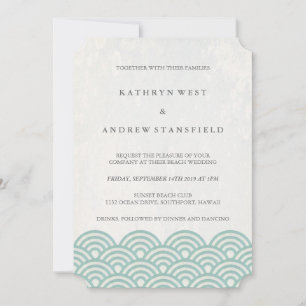 Invitation Classic Elegant Soft Green + White Beach Wedding