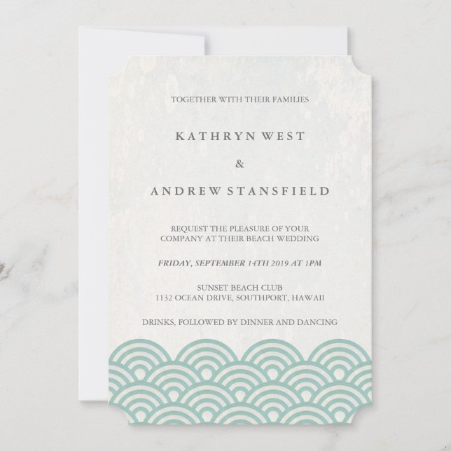 Invitation Classic Elegant Soft Green + White Beach Wedding (Devant)