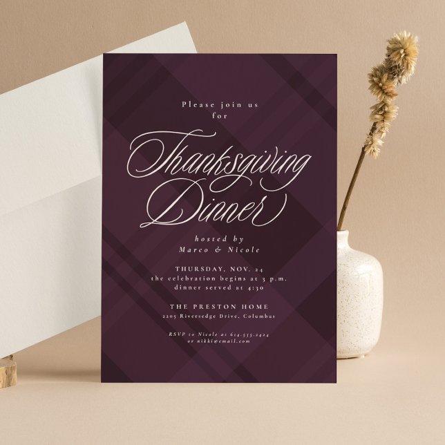 Invitation Classic fall purple plaid Thanksgiving Dinner (Créateur téléchargé)