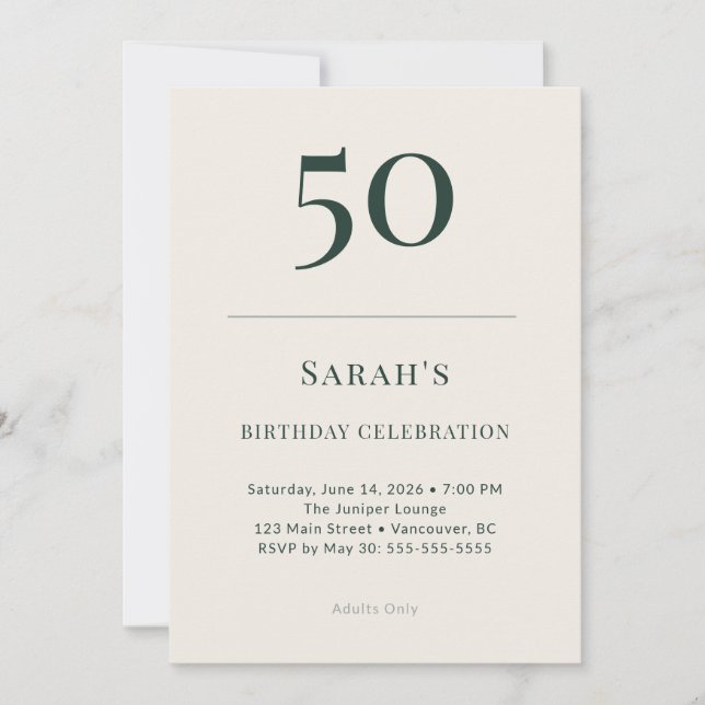 Invitation Classic Forest & Linen 50th Birthday Celebration (Devant)