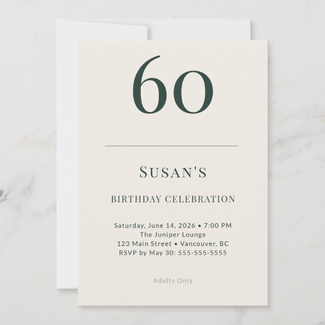 Invitation Classic Forest & Linen 60th Birthday Celebration (Devant)