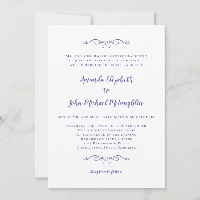 Invitation Classic Formal Elegant Bleu Chic Mariage (Devant)