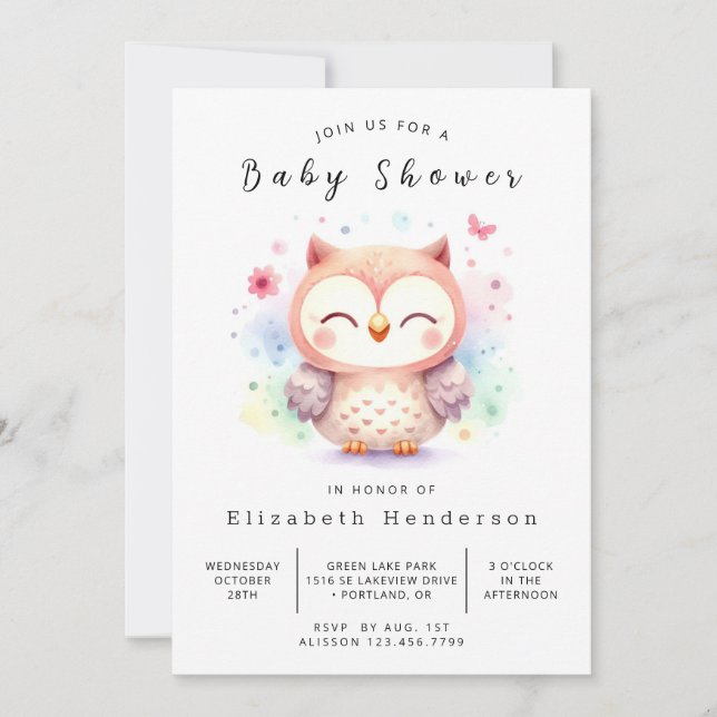 Invitation Classic Fun Owl Baby shower (Devant)