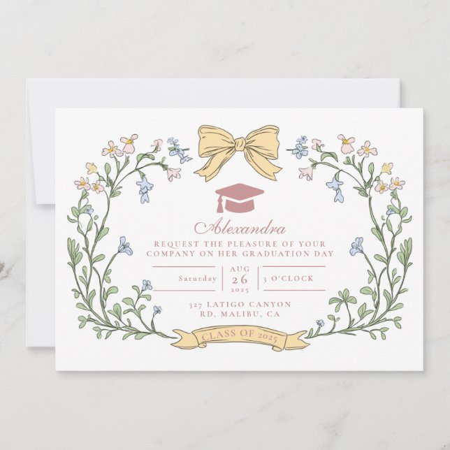Invitation Classic Garden Bloom Graduation (Devant)