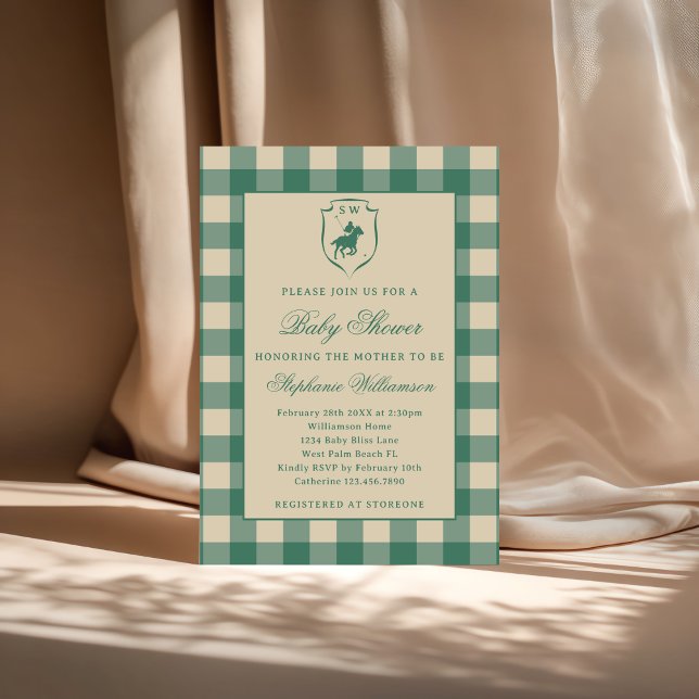 Invitation Classic Gingham Plaid Polo Equestrian Baby Shower (Créateur téléchargé)