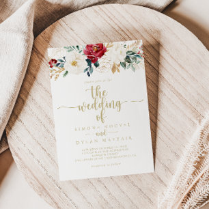 Invitation Classic Gold Burgundy Blanc Floral Mariage de