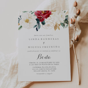 Invitation Classic Gold Burgundy Floral Boda Mariage espagnol
