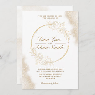 Invitation Classic Gold Floral Elegant Chic Mariage
