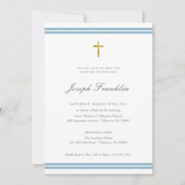 Invitation Classic Gold Foil garçons Baptism Communion (Devant)