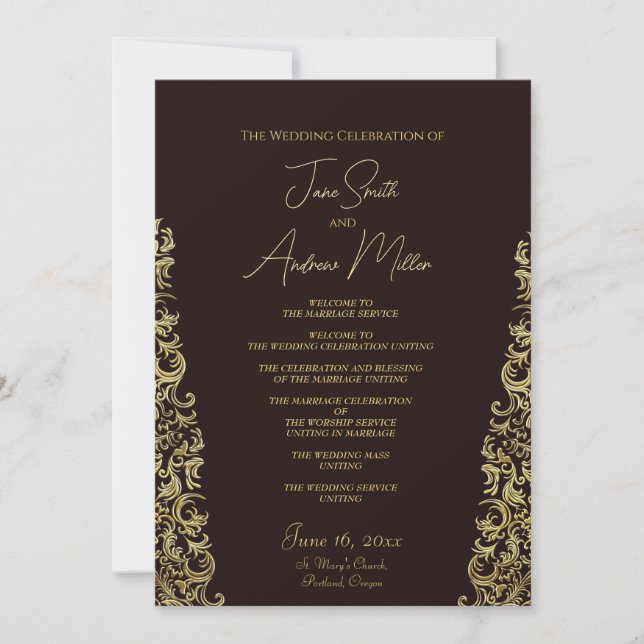 Invitation Classic Golden Maroon Mariage (Devant)