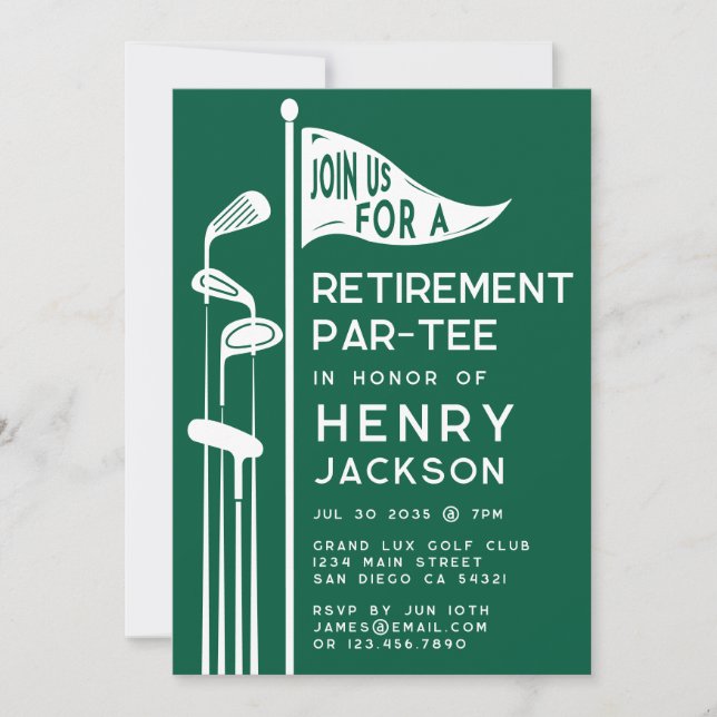 Invitation Classic Golf Clubs Retraite Party Photo Green (Devant)