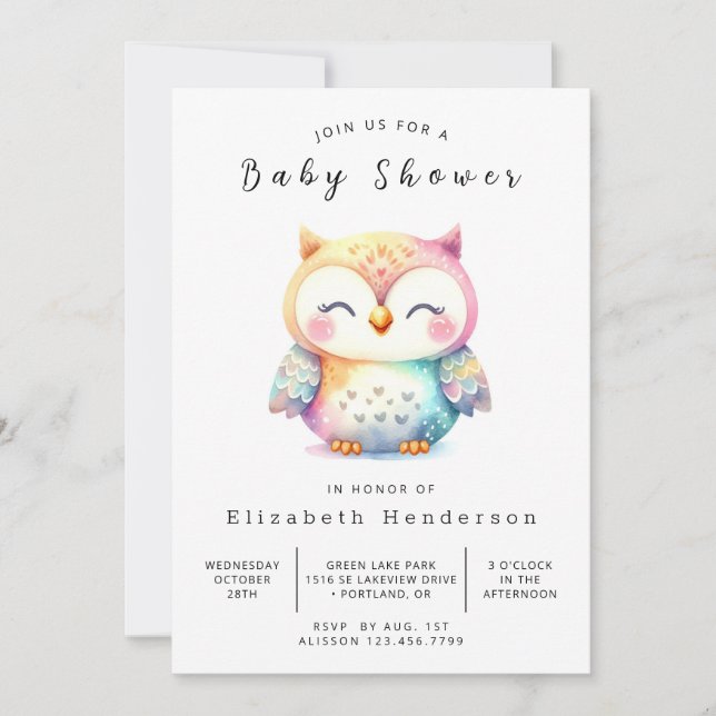 Invitation Classic Graceful Owl Baby shower (Devant)