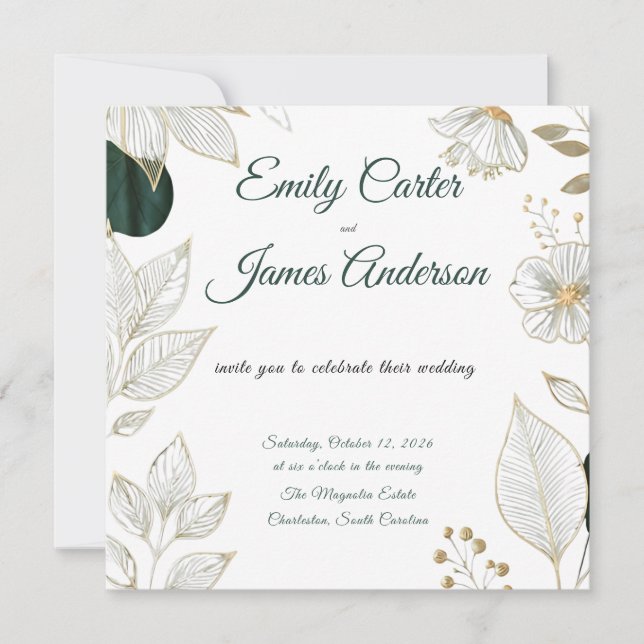 Invitation Classic Green Botanical Wedding Stationery (Devant)