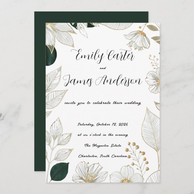 Invitation Classic Green Botanical Wedding Stationery (Devant / Derrière)