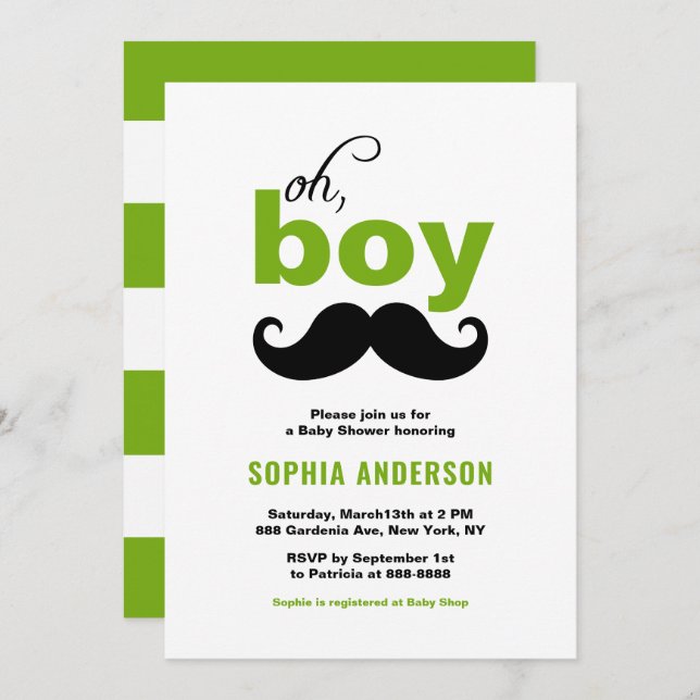 Invitation Classic Green C'est un Baby shower de moustache ga (Devant / Derrière)