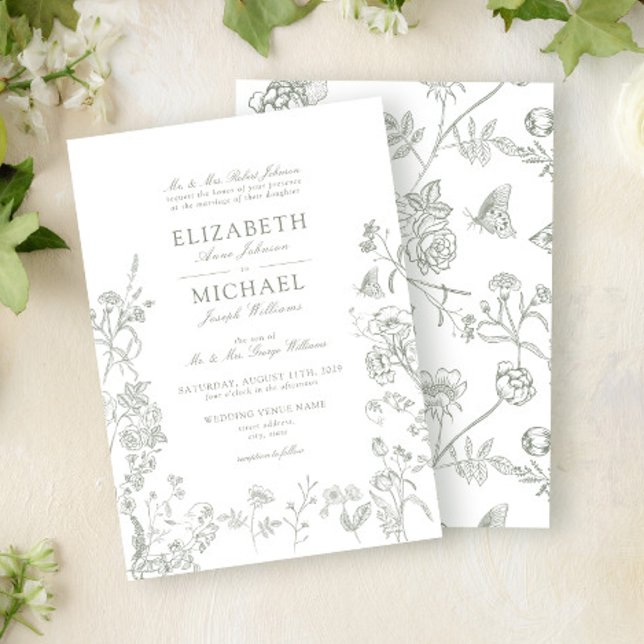 Invitation Classic Green Chinoiserie Victorian Floral Mariage (Créateur téléchargé)