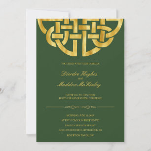 Invitation Classic Green Gold Celtic Knot Handfasting