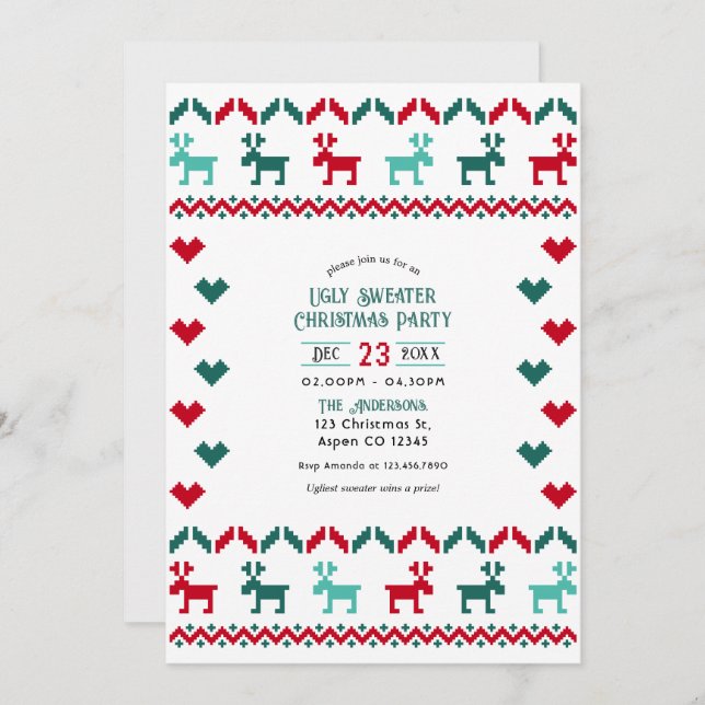 Invitation Classic Holiday Knit Ugly Sweater Christmas Party (Devant / Derrière)