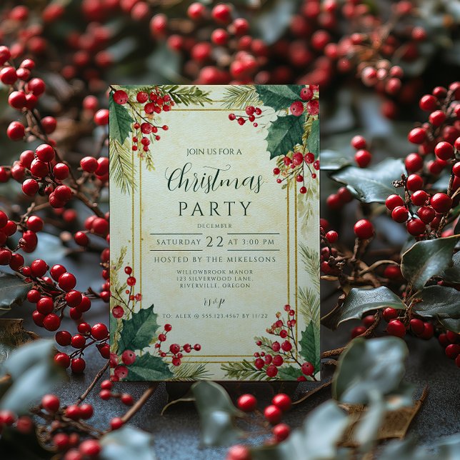 Invitation Classic Holly Berry fête de Noël (Créateur téléchargé)
