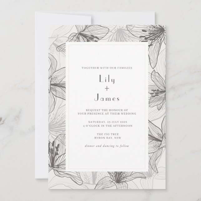 Invitation Classic Illustré Floral Lys Mariage Invitati (Devant)