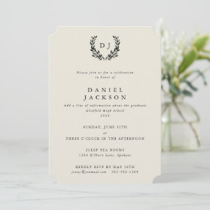 Invitation Classic ivoire Monogram Laurel Wreath Graduation