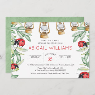 Invitation Classic Lady Bug Green Baby shower de jardin