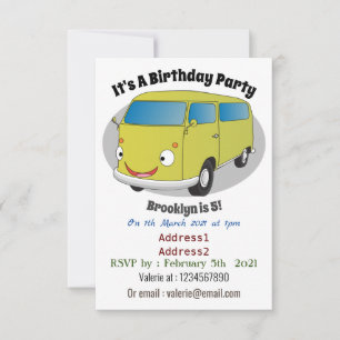 Invitation Classic lime green van cartoon